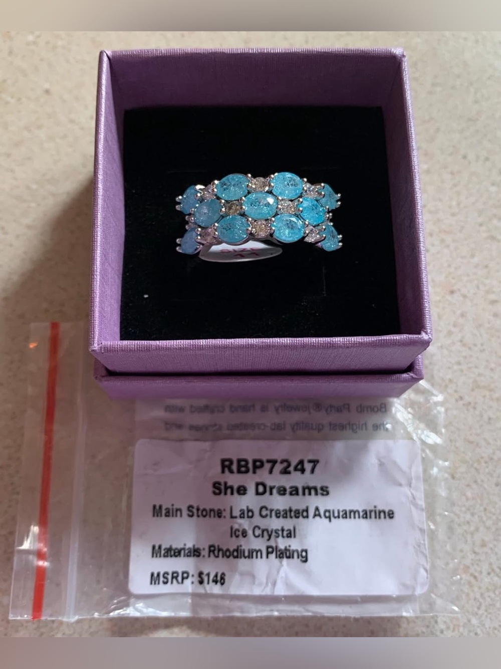 Bomb Party “She Dreams” Aquamarine Ring in Blue